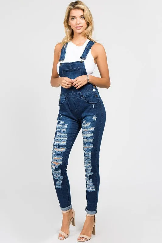 Veronica Sassy Distressed Denim Overalls