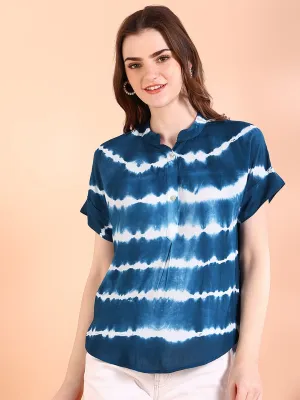 Vibrant Navy Blue Tie-Dye Everywhere Top In Soft Rayon