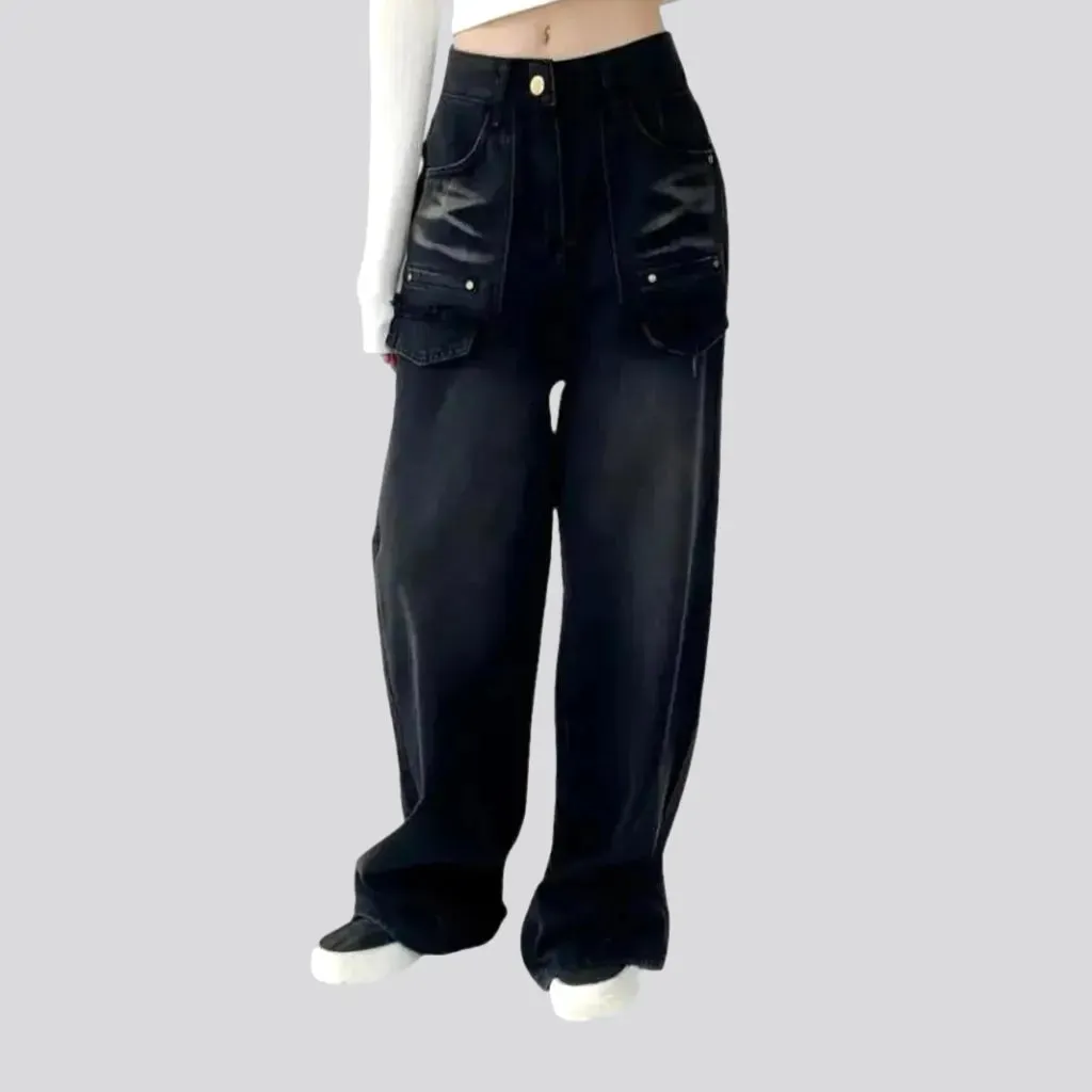 Washed out cargo pocket jeans for ladies