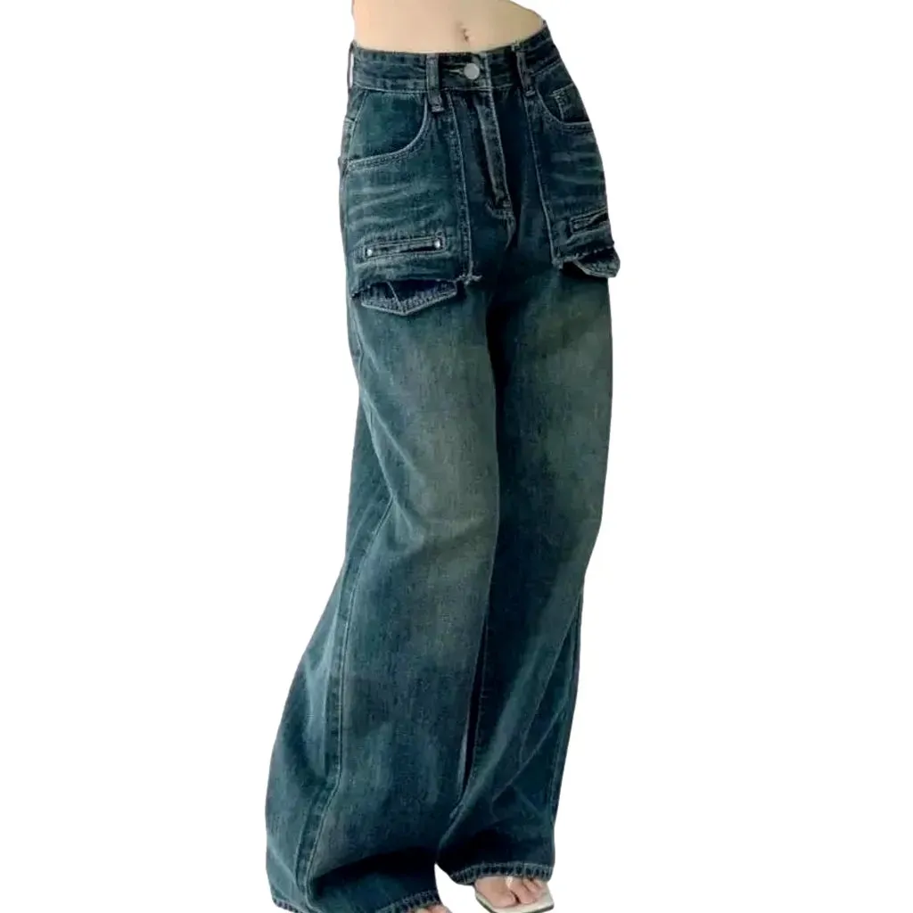 Washed out cargo pocket jeans for ladies