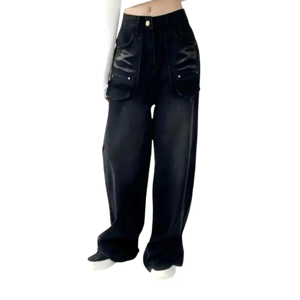 Washed out cargo pocket jeans for ladies