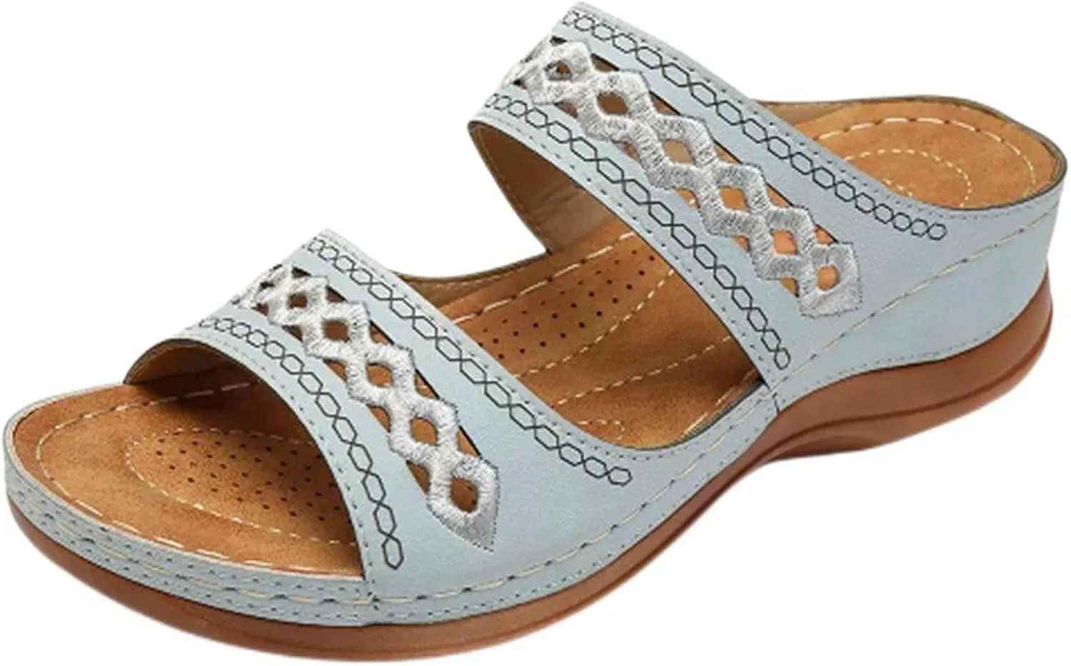 Wedge Sandals for Women Dressy Embroidered Orthopedic Sandals, Womens Summer Casual Slip On Platform Wedges Open Toe Two Band Breathable Walking Slippers
