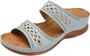 Wedge Sandals for Women Dressy Embroidered Orthopedic Sandals, Womens Summer Casual Slip On Platform Wedges Open Toe Two Band Breathable Walking Slippers