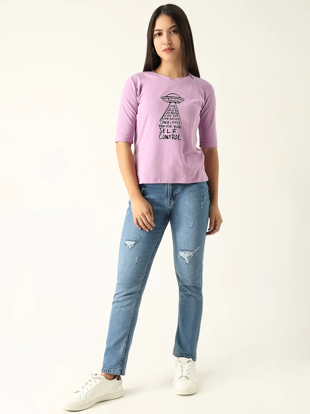 Women Graphic Lavender T Shirt
