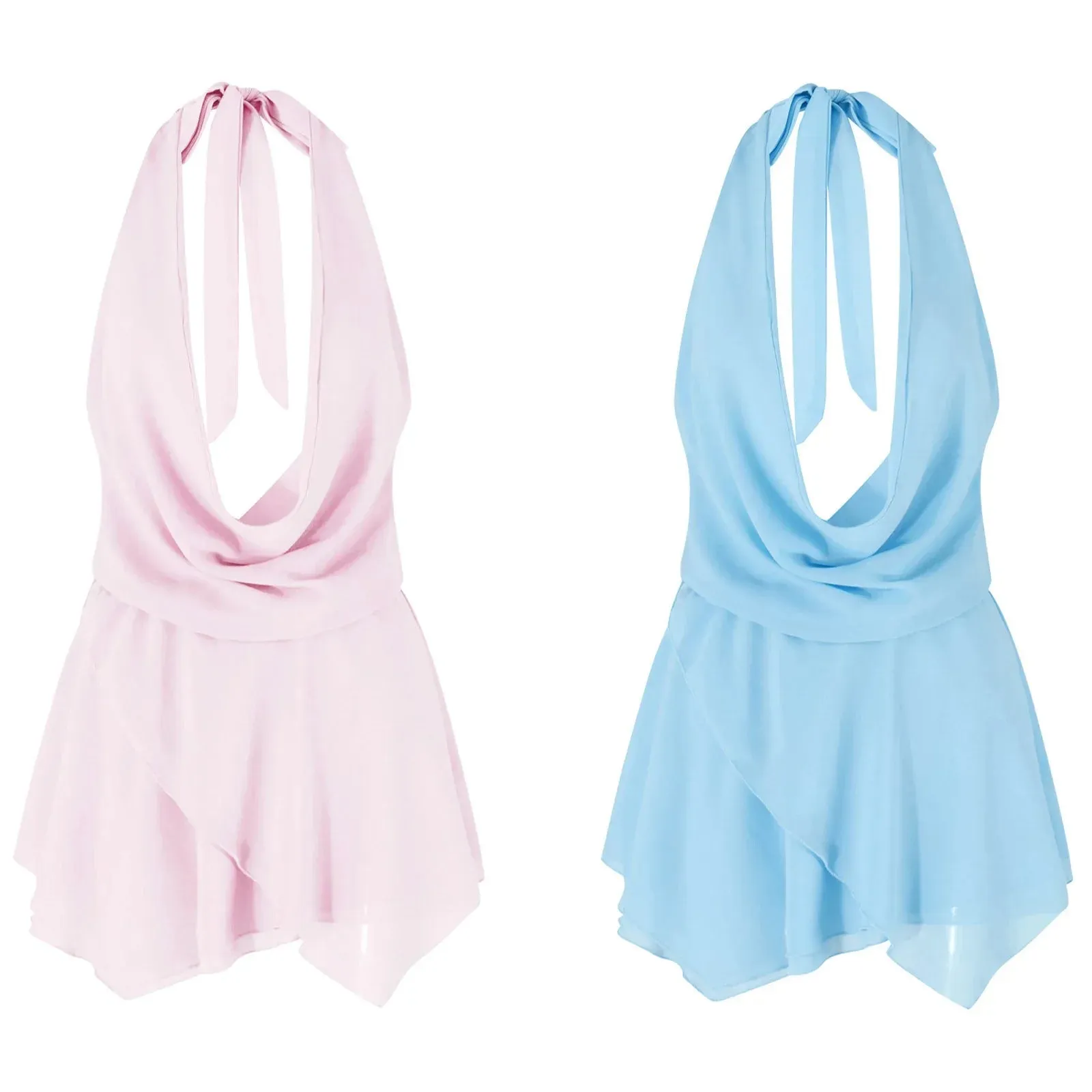 Women s Sheer Halter Mini Dress Sleeveless Backless Chic