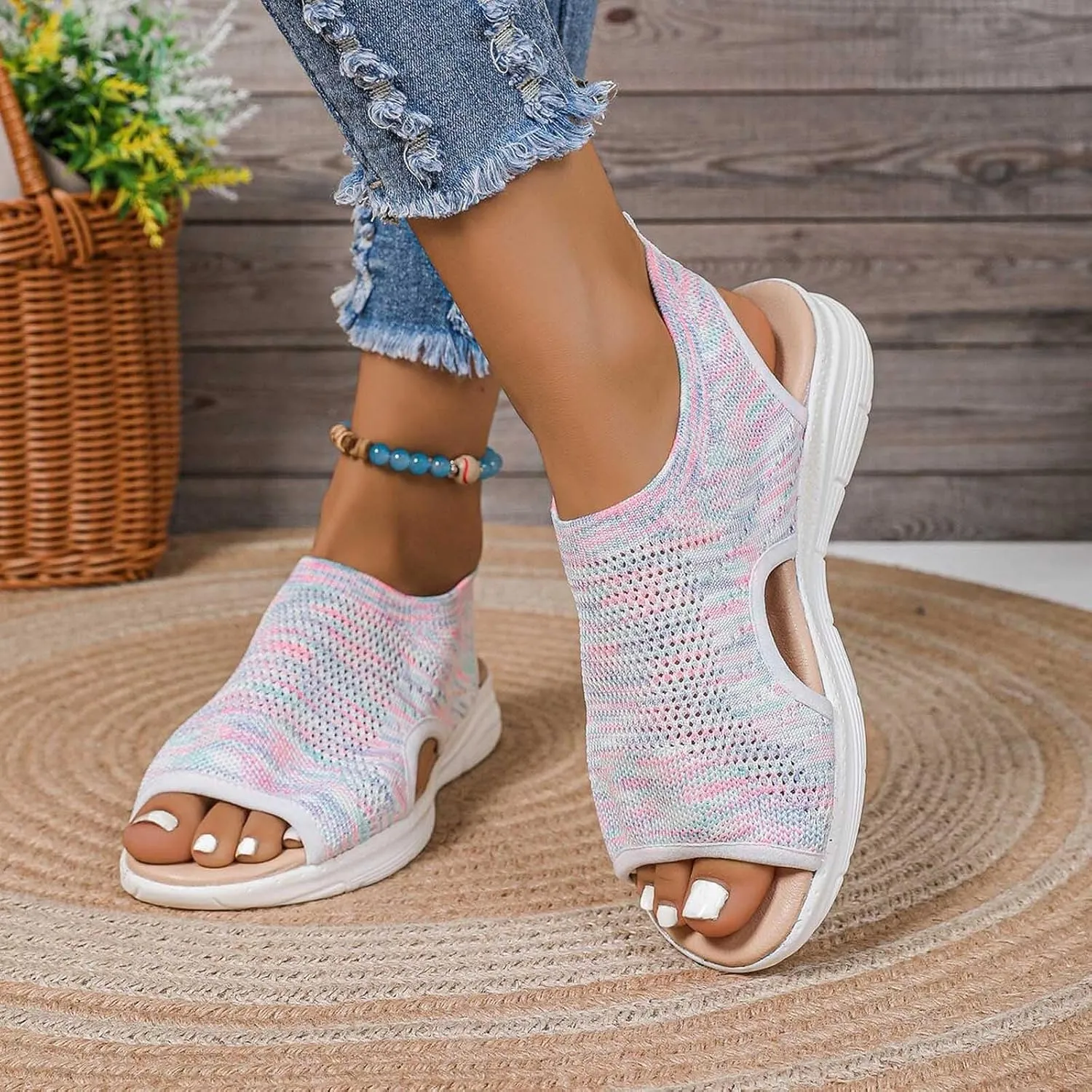 Women's Beach Wedges Sandals Breathable Orthopedic Shoes Arch Support Wide Fit Plantar Fasciitis Sport Summer Soft Sandals