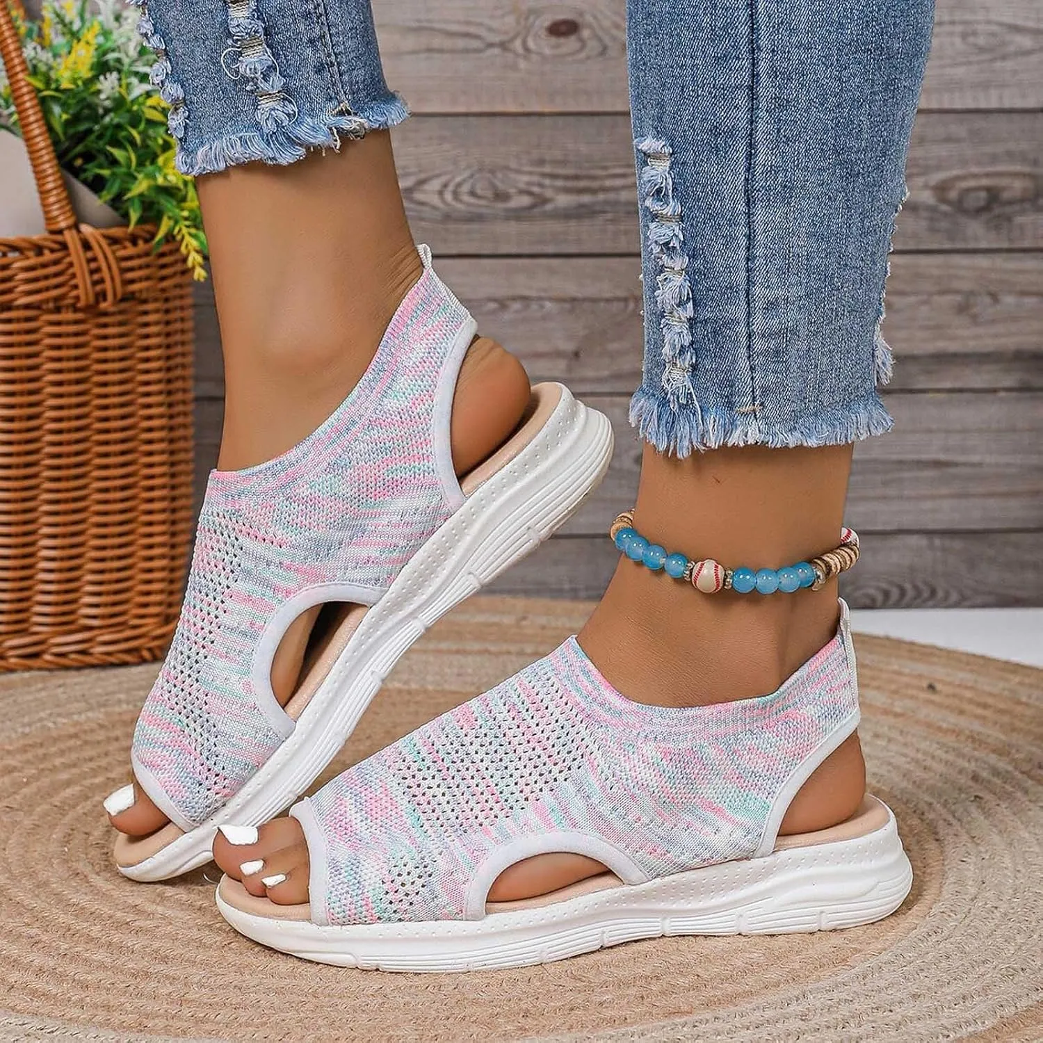 Women's Beach Wedges Sandals Breathable Orthopedic Shoes Arch Support Wide Fit Plantar Fasciitis Sport Summer Soft Sandals