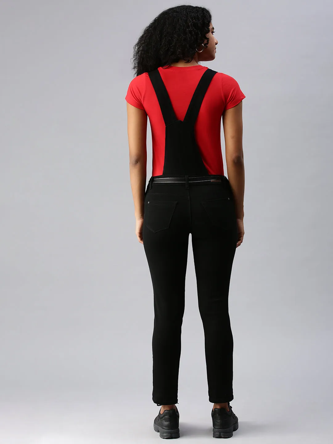 Women's Black Solid Dungarees