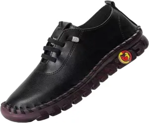 Womens Comfy Breathable Sneakers Flat Bottom Leather Slip-on Loafers Handmade Soft Shoes Sandals