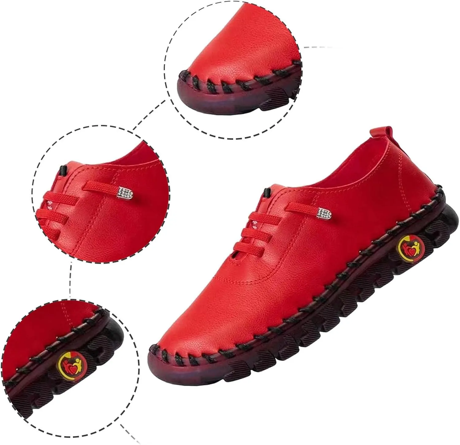 Womens Comfy Breathable Sneakers Flat Bottom Leather Slip-on Loafers Handmade Soft Shoes Sandals