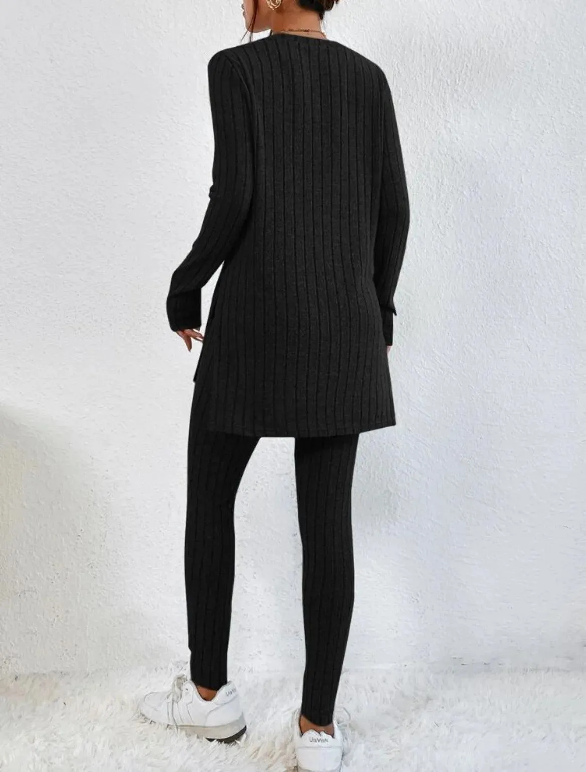Women's Fashion Autumn Casual Set – Long Sleeve Split Shirt & High Waist Pants ✨