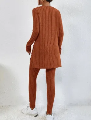 Women's Fashion Autumn Casual Set – Long Sleeve Split Shirt & High Waist Pants ✨