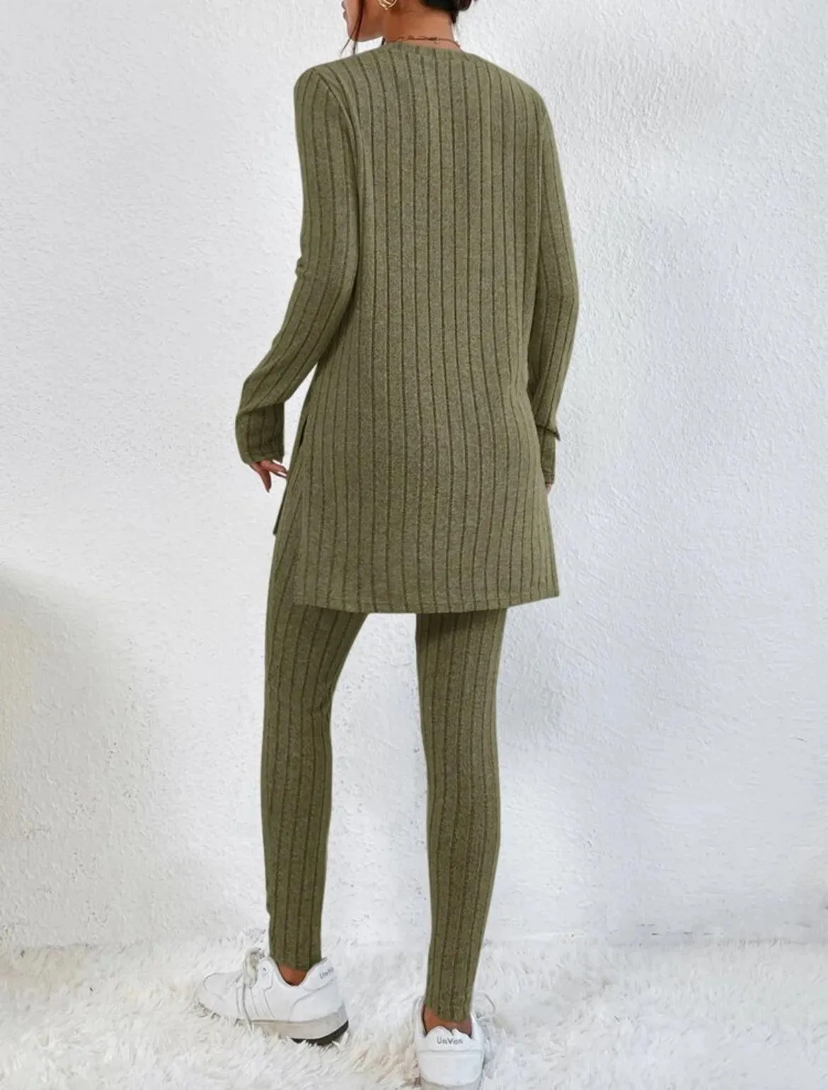 Women's Fashion Autumn Casual Set – Long Sleeve Split Shirt & High Waist Pants ✨