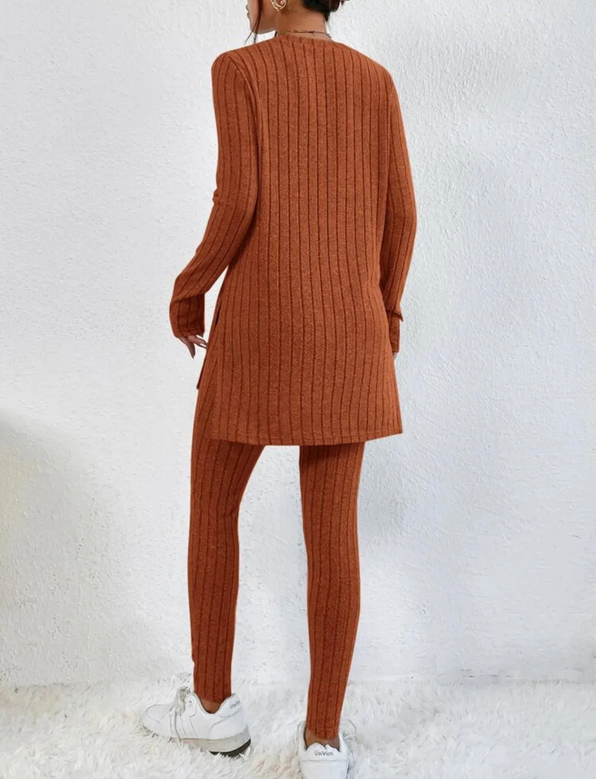 Women's Fashion Autumn Casual Set – Long Sleeve Split Shirt & High Waist Pants ✨