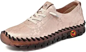 Women's Fashion Embroidery Hand-Stitched Soft Bottom Flat Loafers Comfortable Non-Slip Soft Casual Walking Shoes Orthopedic 4D Pain Relief Casual Shoes