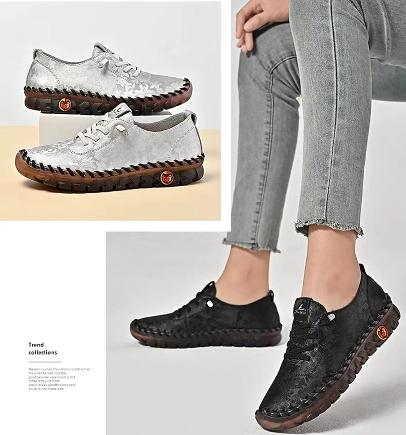 Women's Fashion Embroidery Hand-Stitched Soft Bottom Flat Loafers Comfortable Non-Slip Soft Casual Walking Shoes Orthopedic 4D Pain Relief Casual Shoes