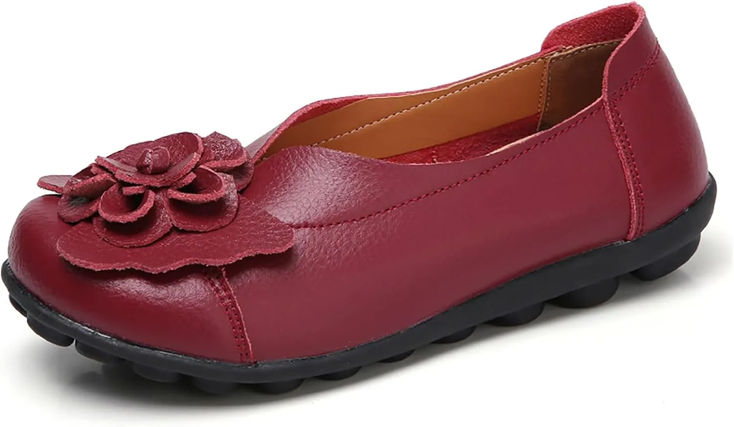 Women's Leather Loafers Comfortable Flat Shoes Slip On Round Toe Wide Width Loafers Comfortable Walking Working Driving Long Standing Fashion Soft Cushion Shoes