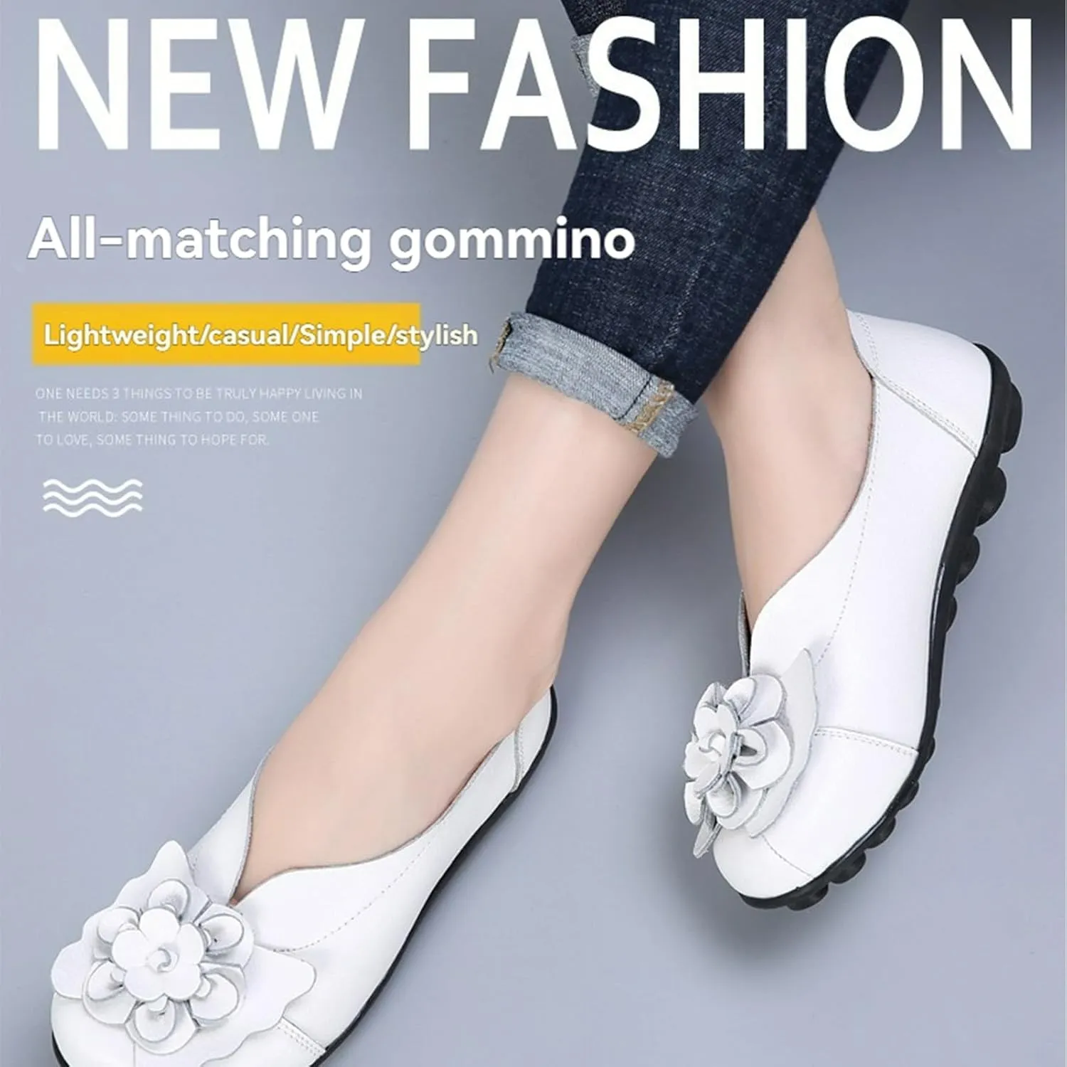 Women's Leather Loafers Comfortable Flat Shoes Slip On Round Toe Wide Width Loafers Comfortable Walking Working Driving Long Standing Fashion Soft Cushion Shoes