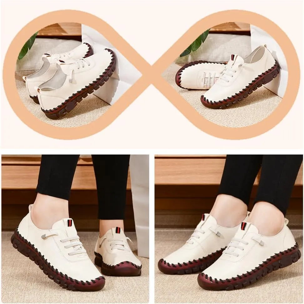 Women's Leather Soft Beef Tendon Flat Bottom Loafers Super Soft Comfortable Orthopaedic Shoes Slip-On Breathable Walking Flats for Daily Wear