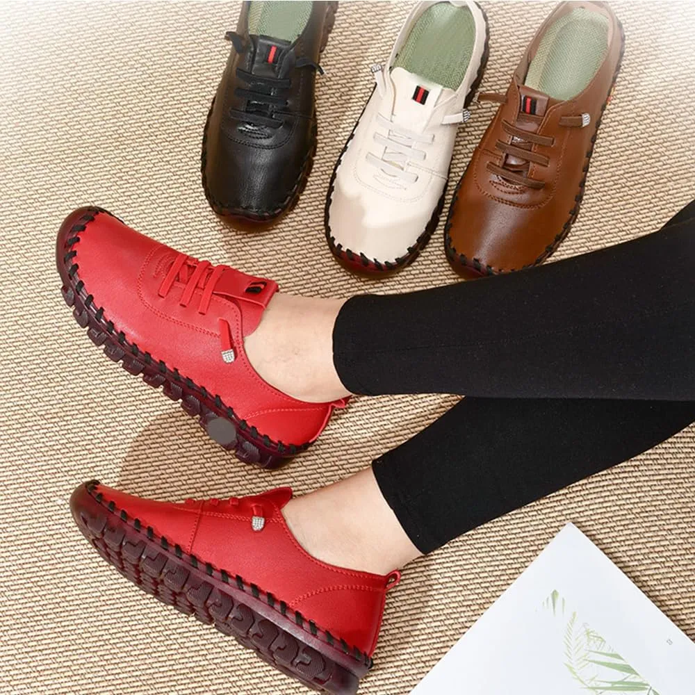 Women's Leather Soft Beef Tendon Flat Bottom Loafers Super Soft Comfortable Orthopaedic Shoes Slip-On Breathable Walking Flats for Daily Wear