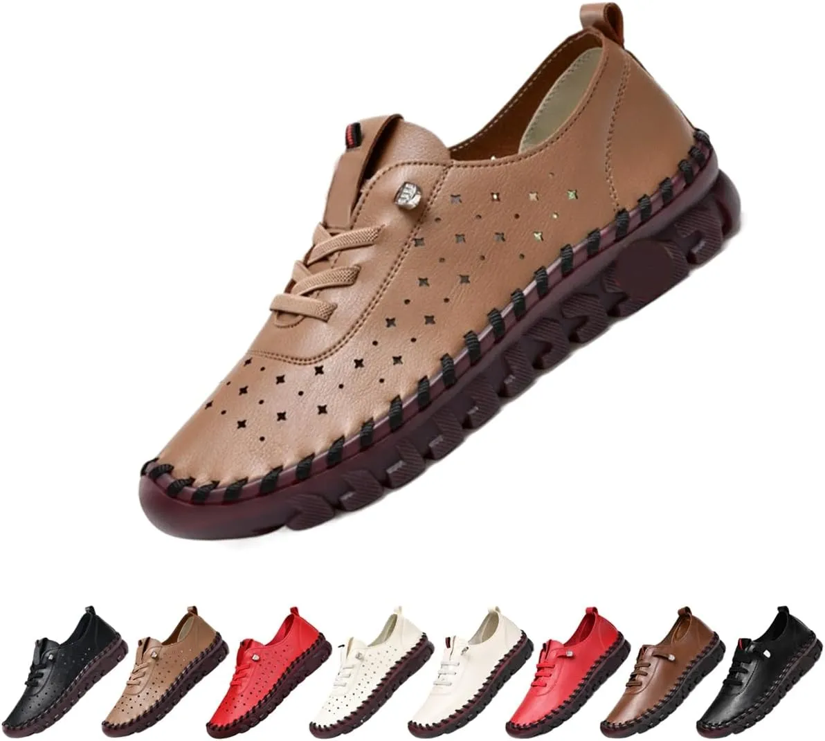 Women's Leather Soft Beef Tendon Flat Bottom Loafers Super Soft Comfortable Orthopaedic Shoes Slip-On Breathable Walking Flats for Daily Wear