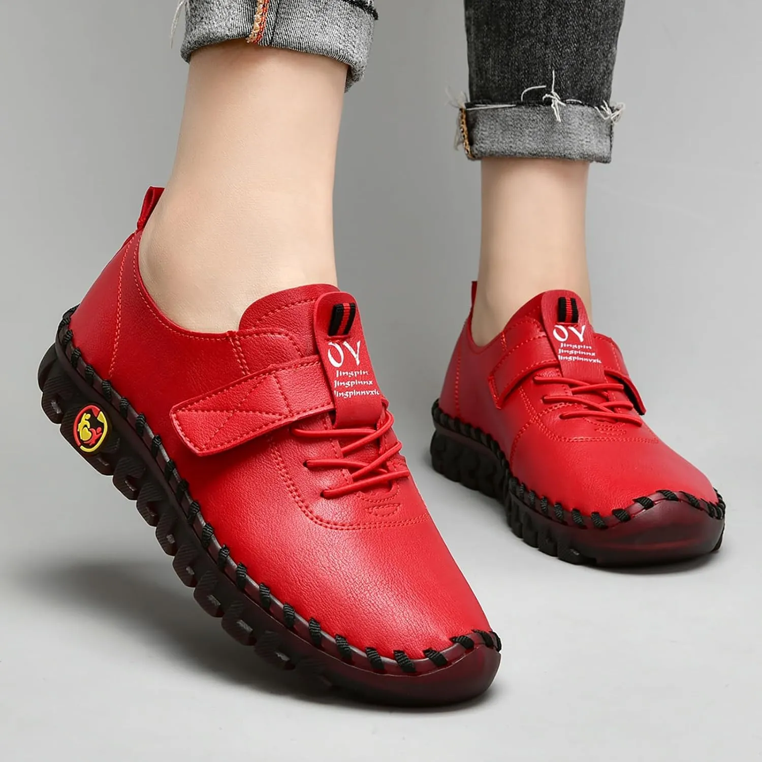 Women's Leather Tendon Soft Bottom Flat Loafers Fashion HandSewing Non-Slip Low top Flats Outdoor Comfy Slip on Casual Orthopedic Walkings Mom Beef Tendon Shoes