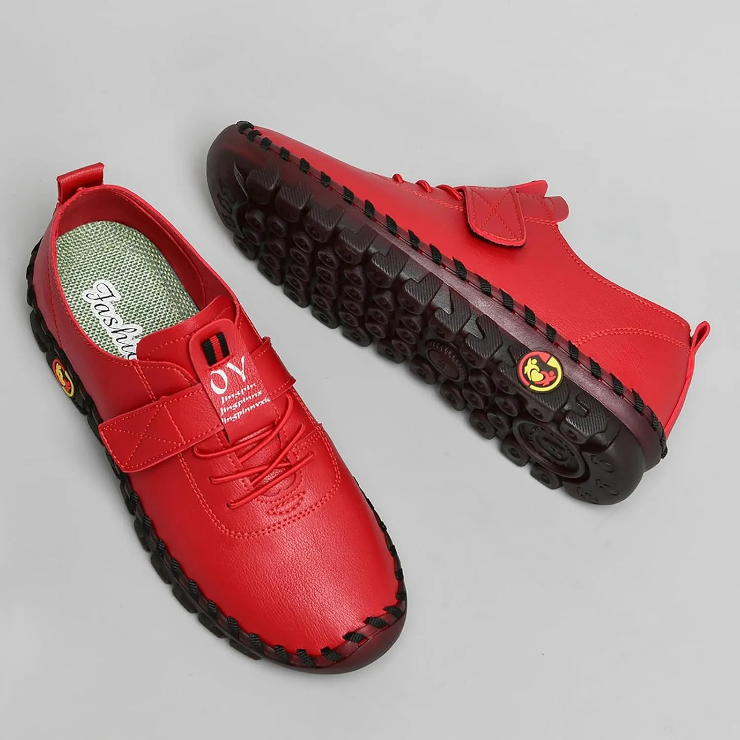 Women's Leather Tendon Soft Bottom Flat Loafers Fashion HandSewing Non-Slip Low top Flats Outdoor Comfy Slip on Casual Orthopedic Walkings Mom Beef Tendon Shoes