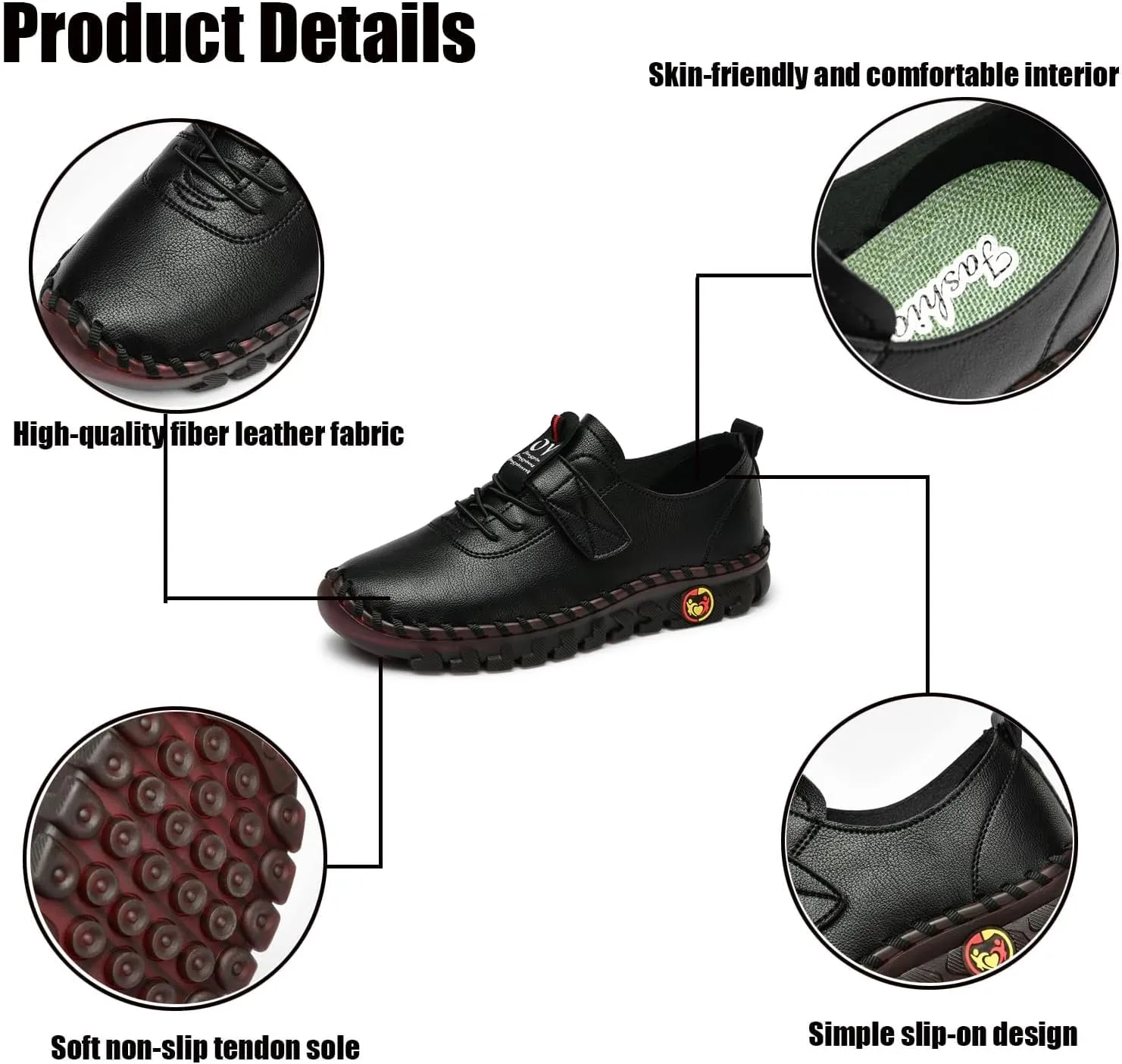 Women's Leather Tendon Soft Bottom Flat Loafers Fashion HandSewing Non-Slip Low top Flats Outdoor Comfy Slip on Casual Orthopedic Walkings Mom Beef Tendon Shoes