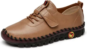 Women's Leather Tendon Soft Bottom Flat Loafers Fashion HandSewing Non-Slip Low top Flats Outdoor Comfy Slip on Casual Orthopedic Walkings Mom Beef Tendon Shoes