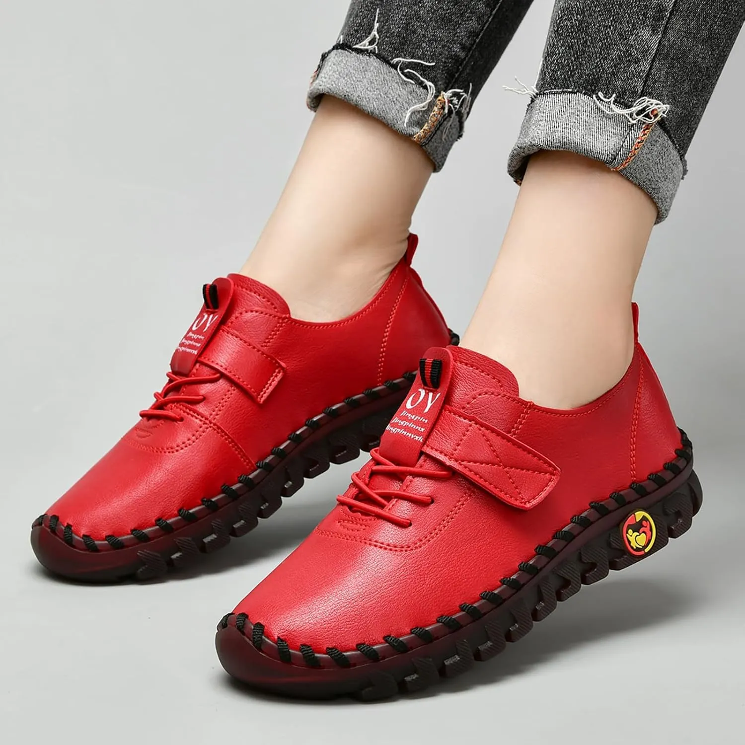 Women's Leather Tendon Soft Bottom Flat Loafers Fashion HandSewing Non-Slip Low top Flats Outdoor Comfy Slip on Casual Orthopedic Walkings Mom Beef Tendon Shoes