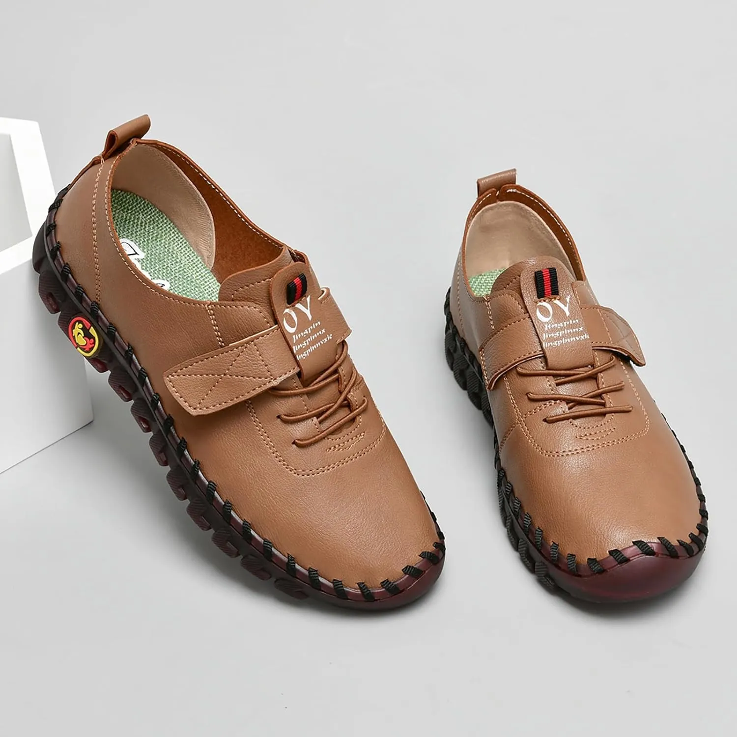 Women's Leather Tendon Soft Bottom Flat Loafers Fashion HandSewing Non-Slip Low top Flats Outdoor Comfy Slip on Casual Orthopedic Walkings Mom Beef Tendon Shoes