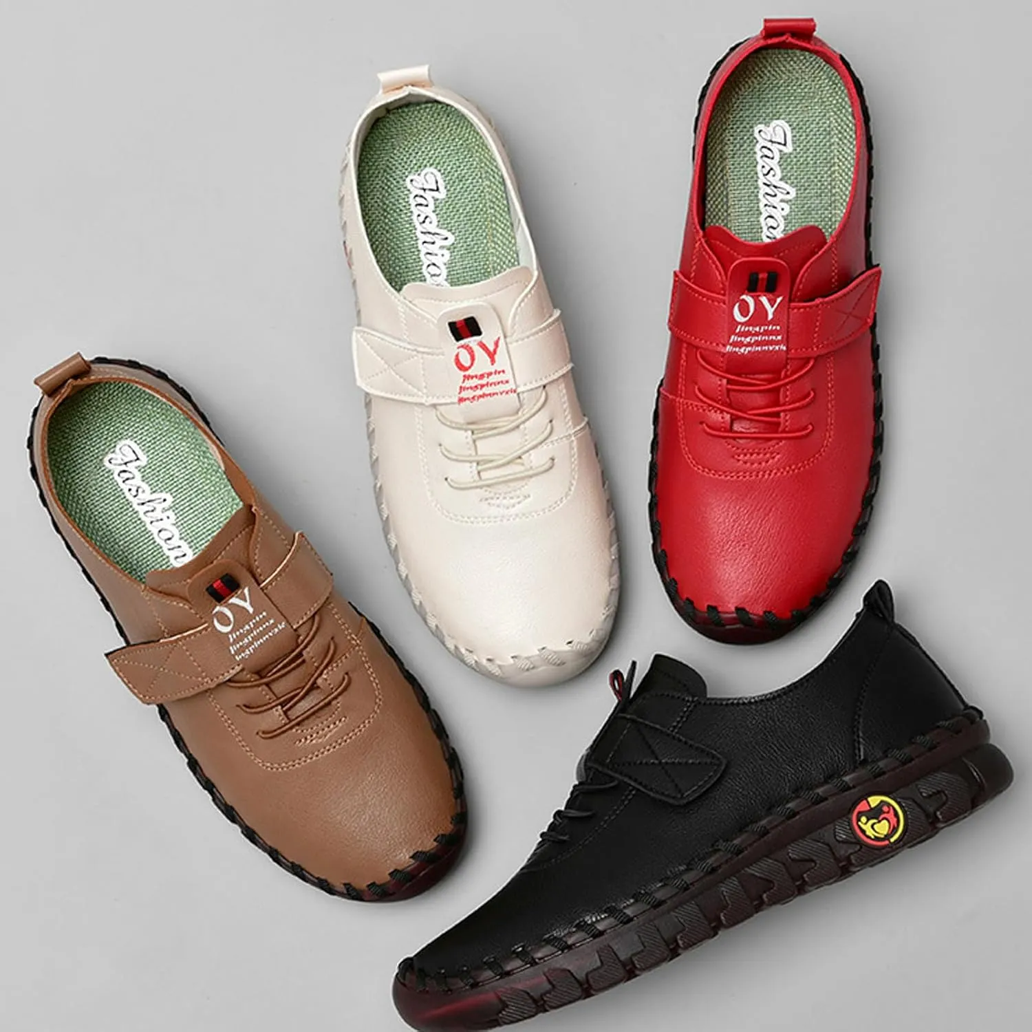 Women's Leather Tendon Soft Bottom Flat Loafers Fashion HandSewing Non-Slip Low top Flats Outdoor Comfy Slip on Casual Orthopedic Walkings Mom Beef Tendon Shoes