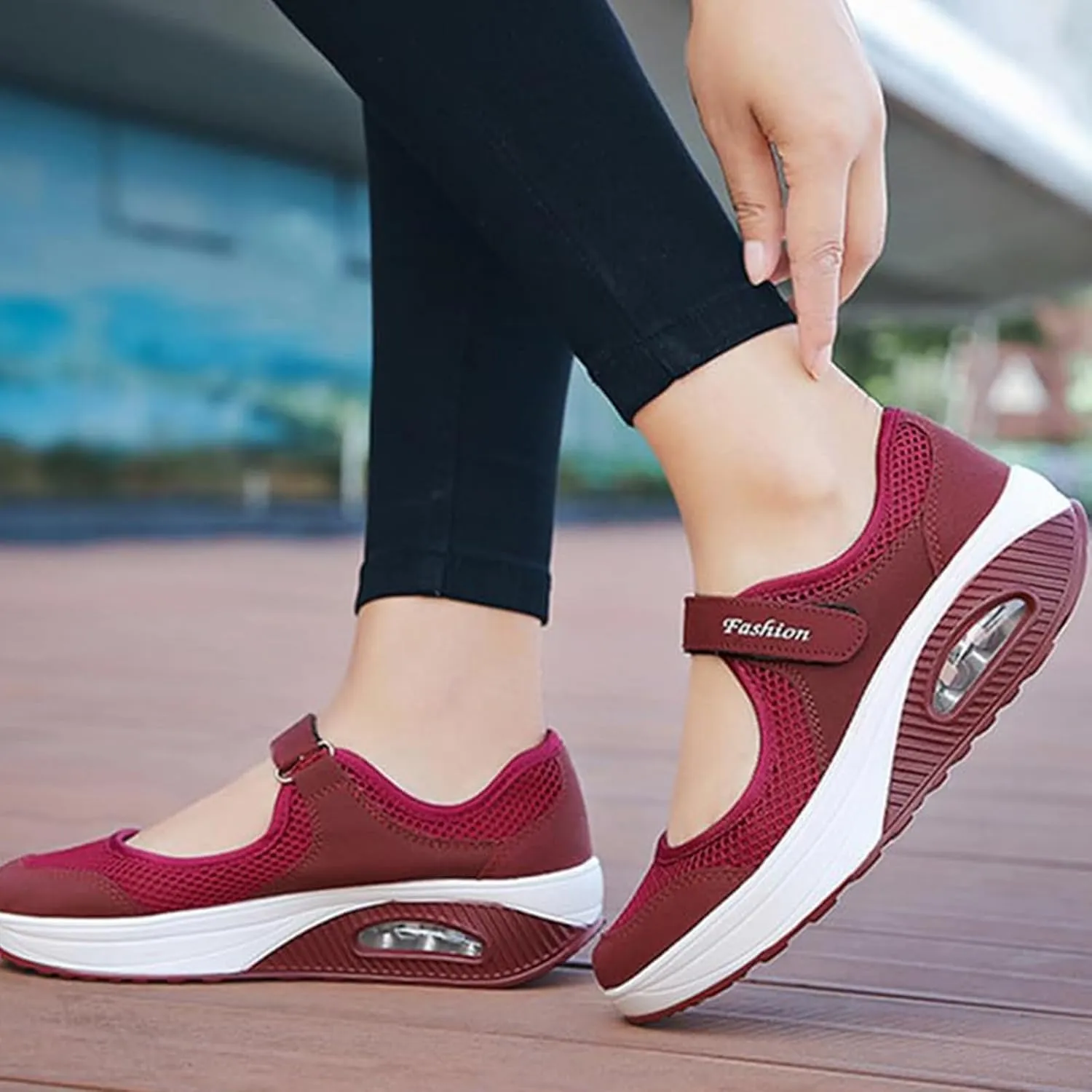 Womens Mesh Walking Shoes Non-Slip Adjustable Breathable Shoes Casual Nursing Orthotic Diabetes Sneaker Lightweight Mary Jane Shoes Plantar Fasciitis