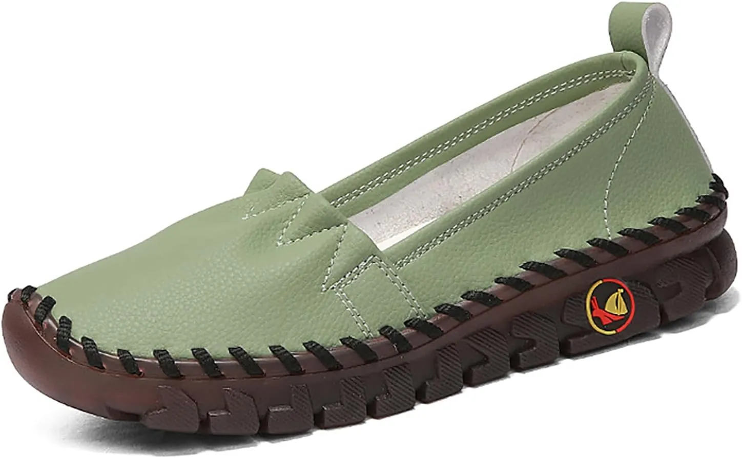 Women's Orthopedic Leather Soft Beef Tendon Loafers Handmade Sewing Comfortable Slip-on Round Toe Breathable Non-Slip Mom Casual Walking Shoes Loafers for Women