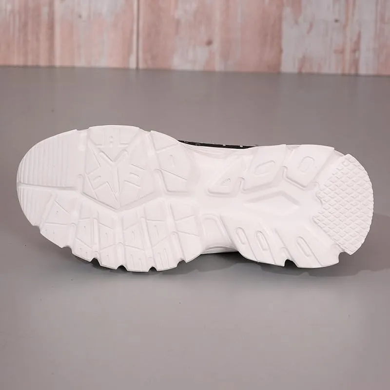 Women's Rhinestone Thick Sole Breathable Sneaker Fashion Mesh Walking Shoe Breathable Slip-on Loafers Non-Slip Orthopedic Arch Support Sock Sneaker Platform Sparkly Elastic Walking Shoes