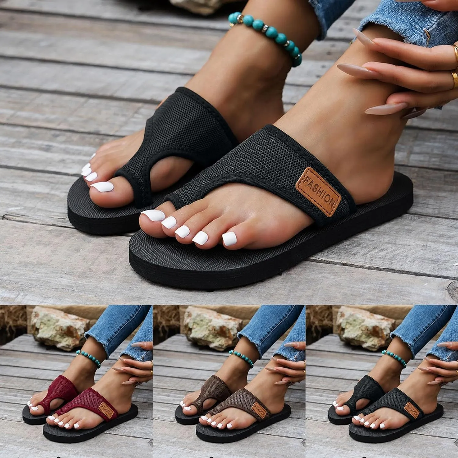 Womens Slide Sandals Summer, Breathable Mesh Flats Slippers Casual Yoga Mat Lightweight Beach Flip Flops Walking Shoes