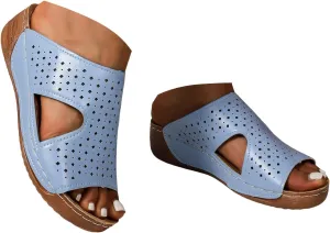 Women's Summer Casual Sandals 2025 Orthopedic Wedge Fish Mouth Hollow Out Fashionable Breathable Comfortable Sandals with Arch Support Slip On Beach Vacation Travel Working Shoes