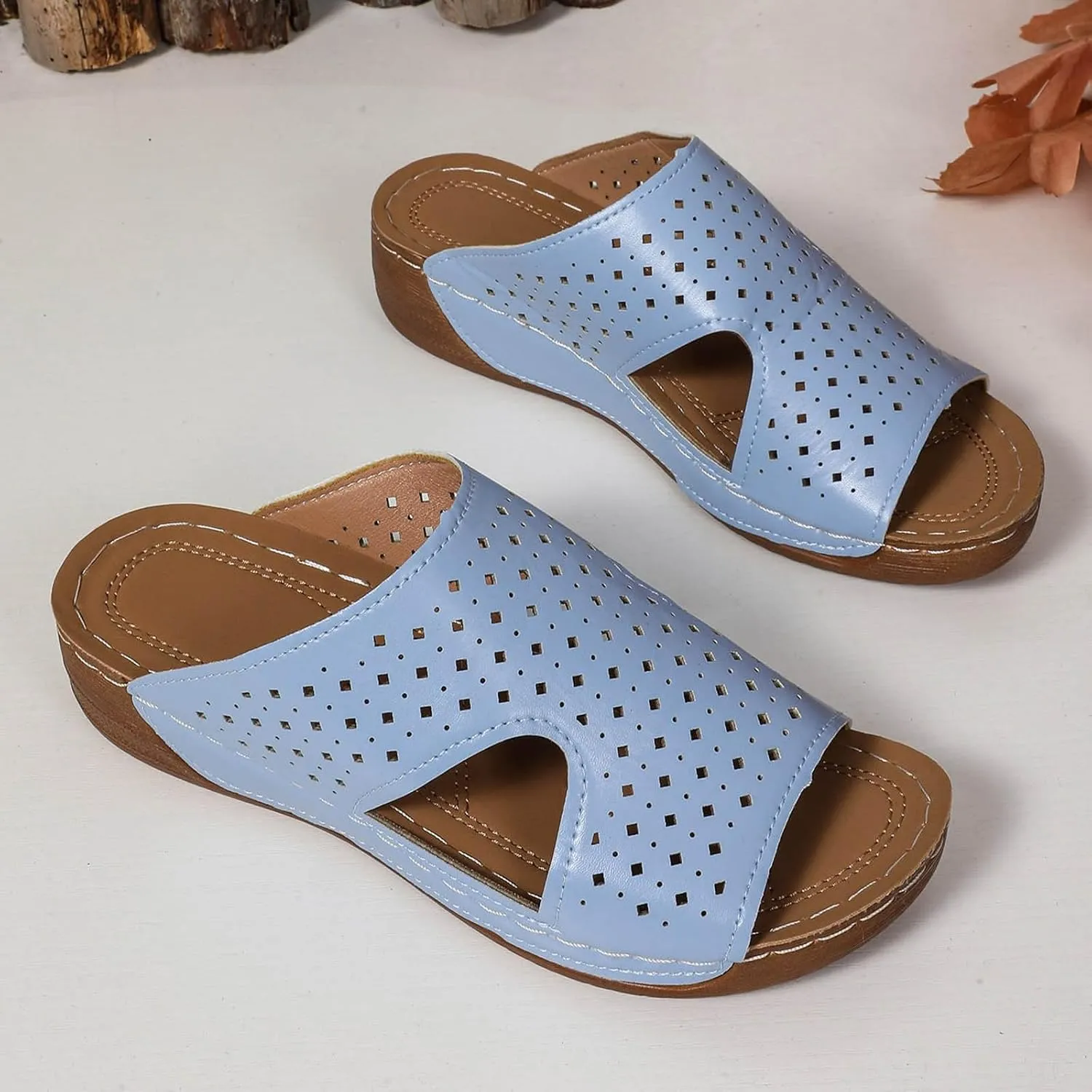 Women's Summer Casual Sandals 2025 Orthopedic Wedge Fish Mouth Hollow Out Fashionable Breathable Comfortable Sandals with Arch Support Slip On Beach Vacation Travel Working Shoes