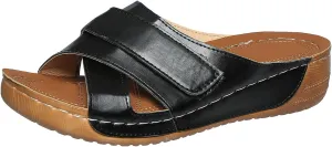 Womens Wedge Sandals Arch Support Orthopedic Comfortable Slip On Platform Sandals Casual Summer Dressy Breathable Walking Shoes