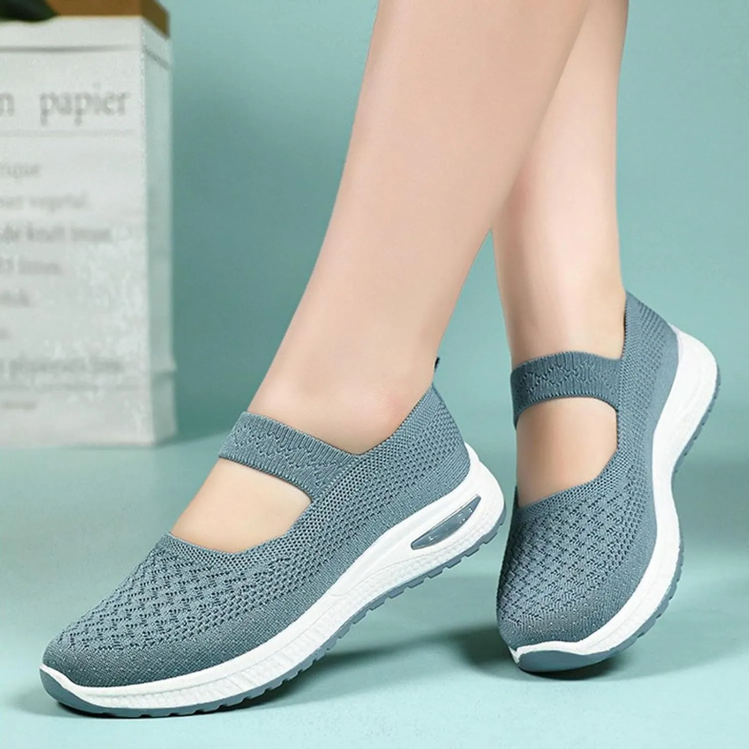 Women's Woven Orthopedic Breathable Shoes Go Walking Slip on Diabetic Foam Shoes Hands Free Slip in Sneakers Arch Support