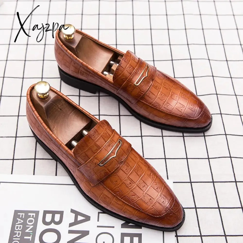 Xajzpa - Fashion Loafers Men Shoes Business Casual Wedding Party Daily Classic PU Solid Color Crocodile Pattern Mask Slip-On Dress Shoes