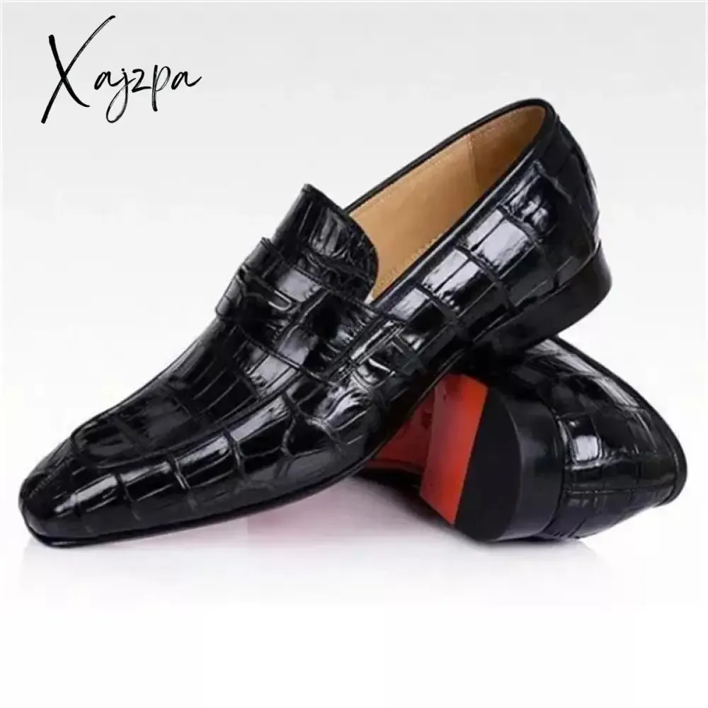 Xajzpa - Fashion Loafers Men Shoes Business Casual Wedding Party Daily Classic PU Solid Color Crocodile Pattern Mask Slip-On Dress Shoes