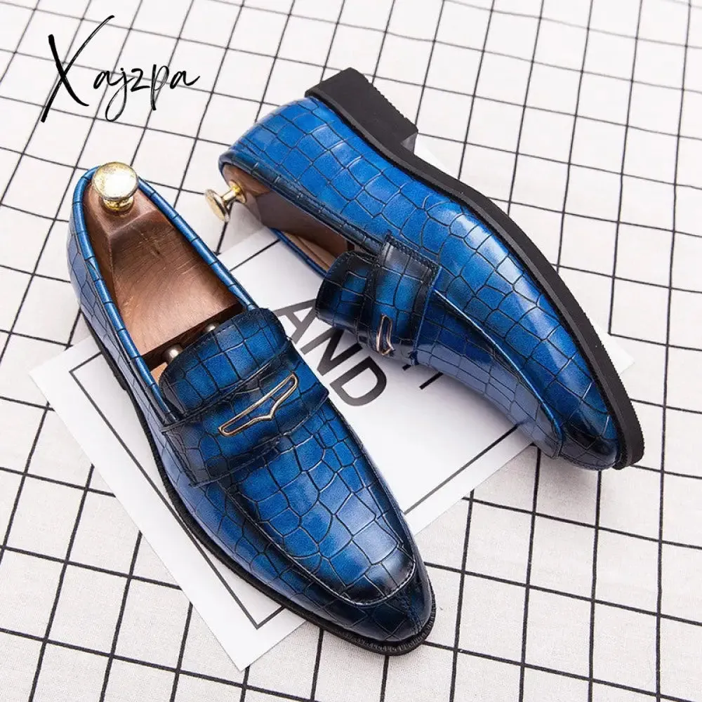 Xajzpa - Fashion Loafers Men Shoes Business Casual Wedding Party Daily Classic PU Solid Color Crocodile Pattern Mask Slip-On Dress Shoes