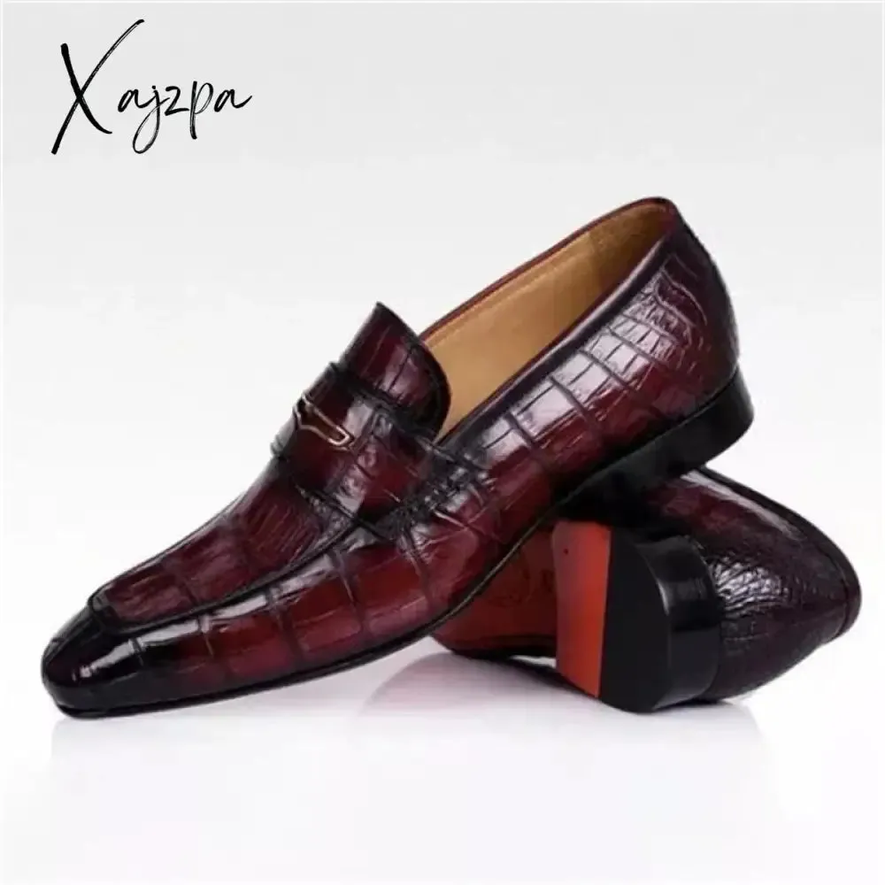 Xajzpa - Fashion Loafers Men Shoes Business Casual Wedding Party Daily Classic PU Solid Color Crocodile Pattern Mask Slip-On Dress Shoes