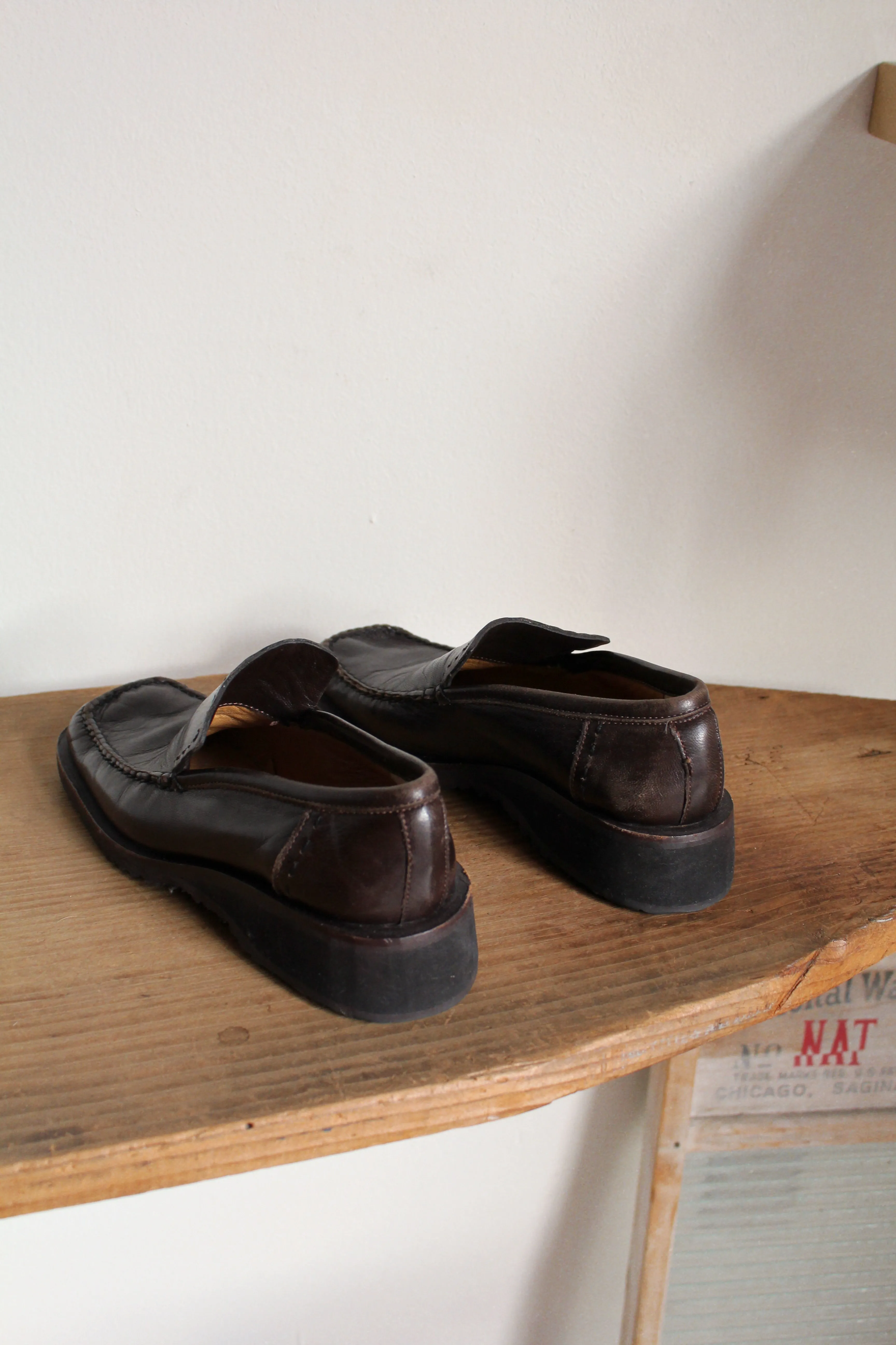 Y2K Costume National Brown Leather Loafers - Size 6.5