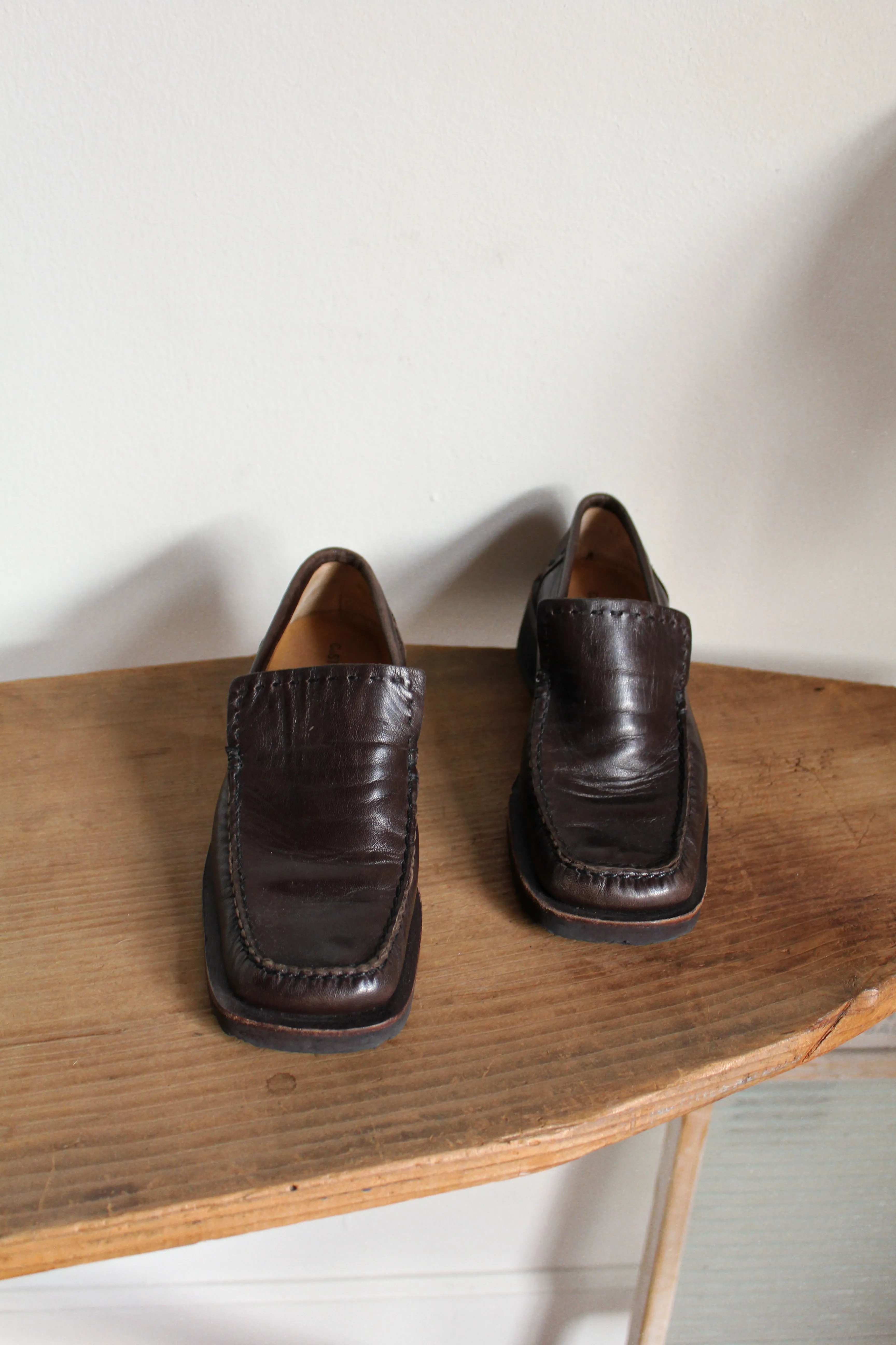 Y2K Costume National Brown Leather Loafers - Size 6.5