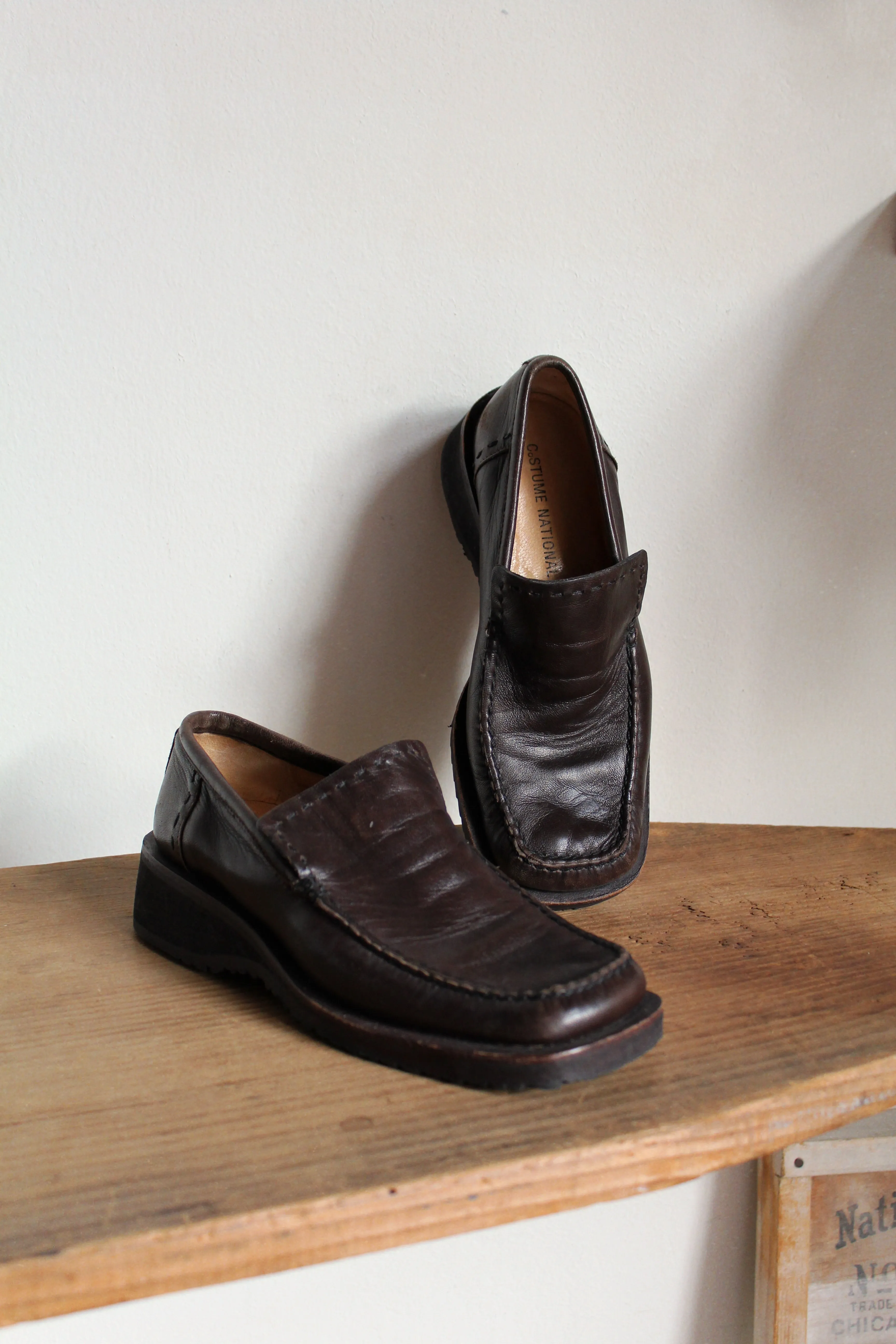 Y2K Costume National Brown Leather Loafers - Size 6.5