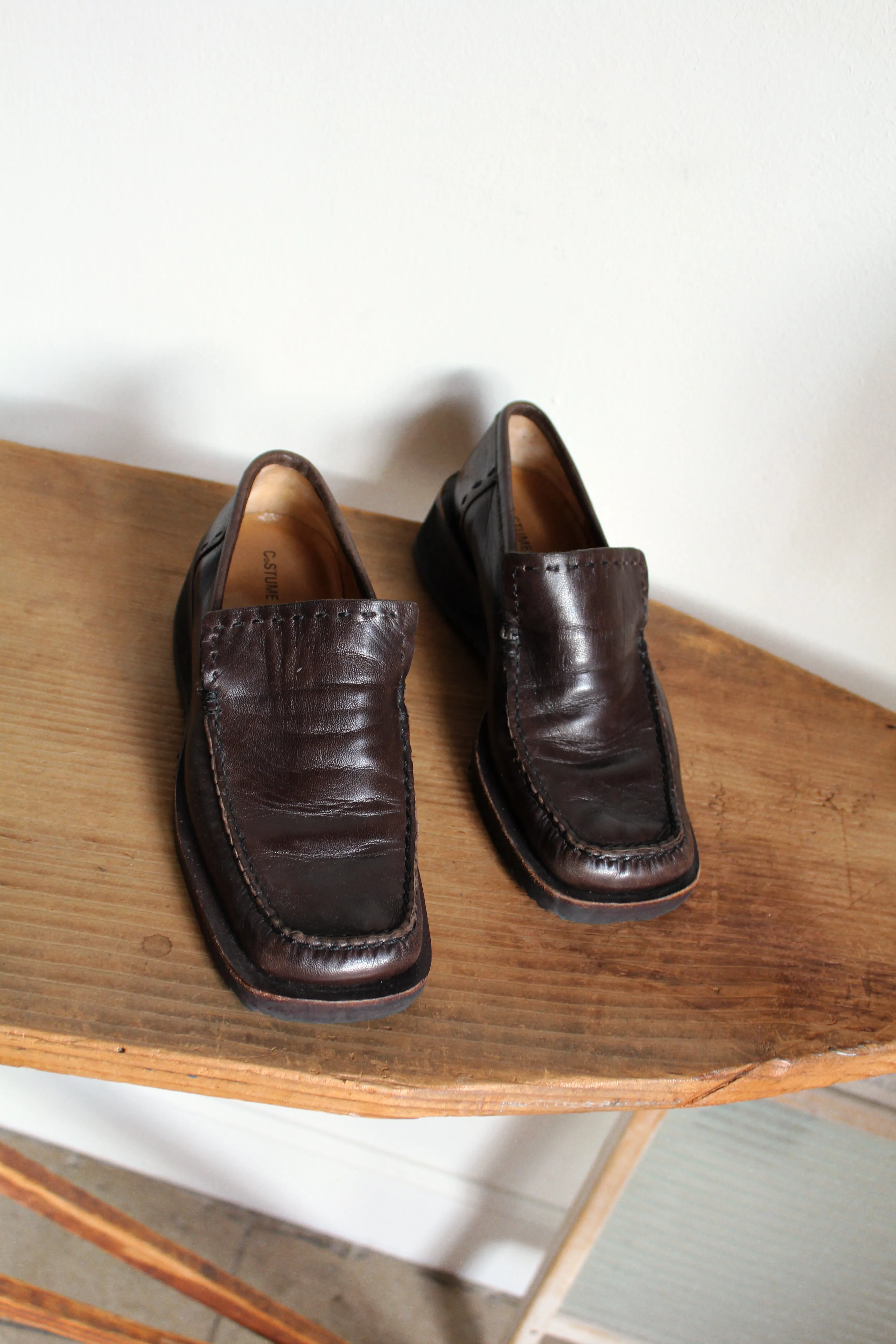 Y2K Costume National Brown Leather Loafers - Size 6.5